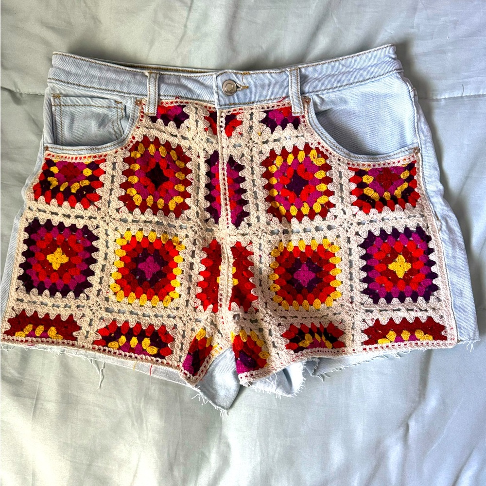 Crochet style jean shorts